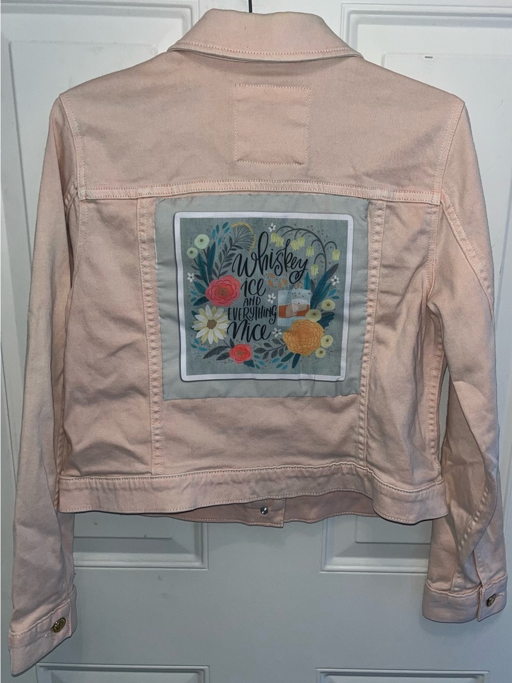Michael Kors Light Pink Denim Jean Jacket with Gold Buttons